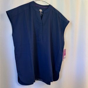 healing hands purple label mandarin collar scrub top - navy